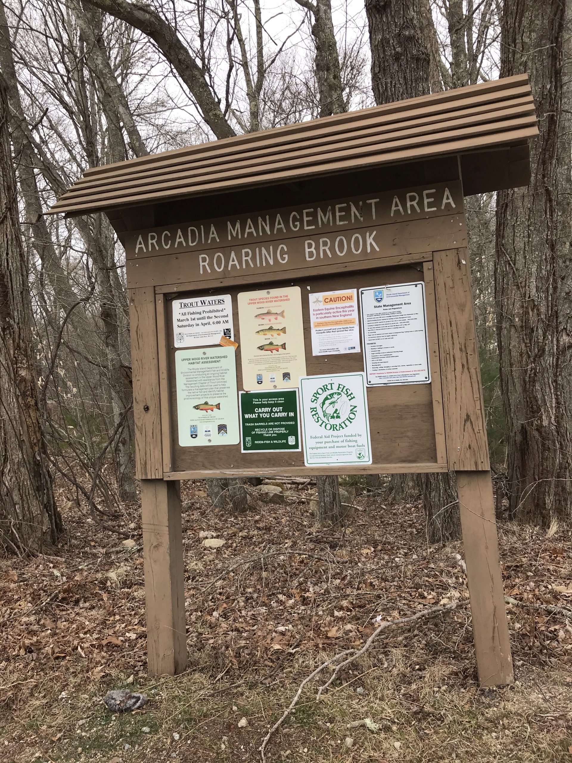Entrance to Roaring brook trail Arcadia Management Area