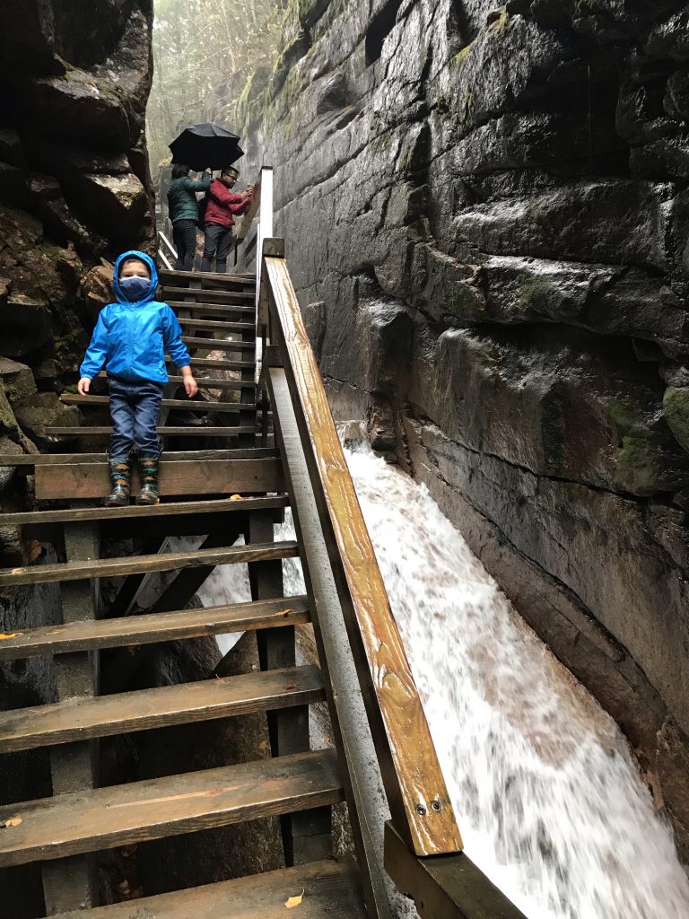 Flume Gorge in Franconia State Park New Hampshire with kids