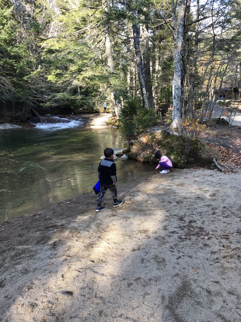 The Basin with kids in Lincoln New Hampshire Franconia Notch Park