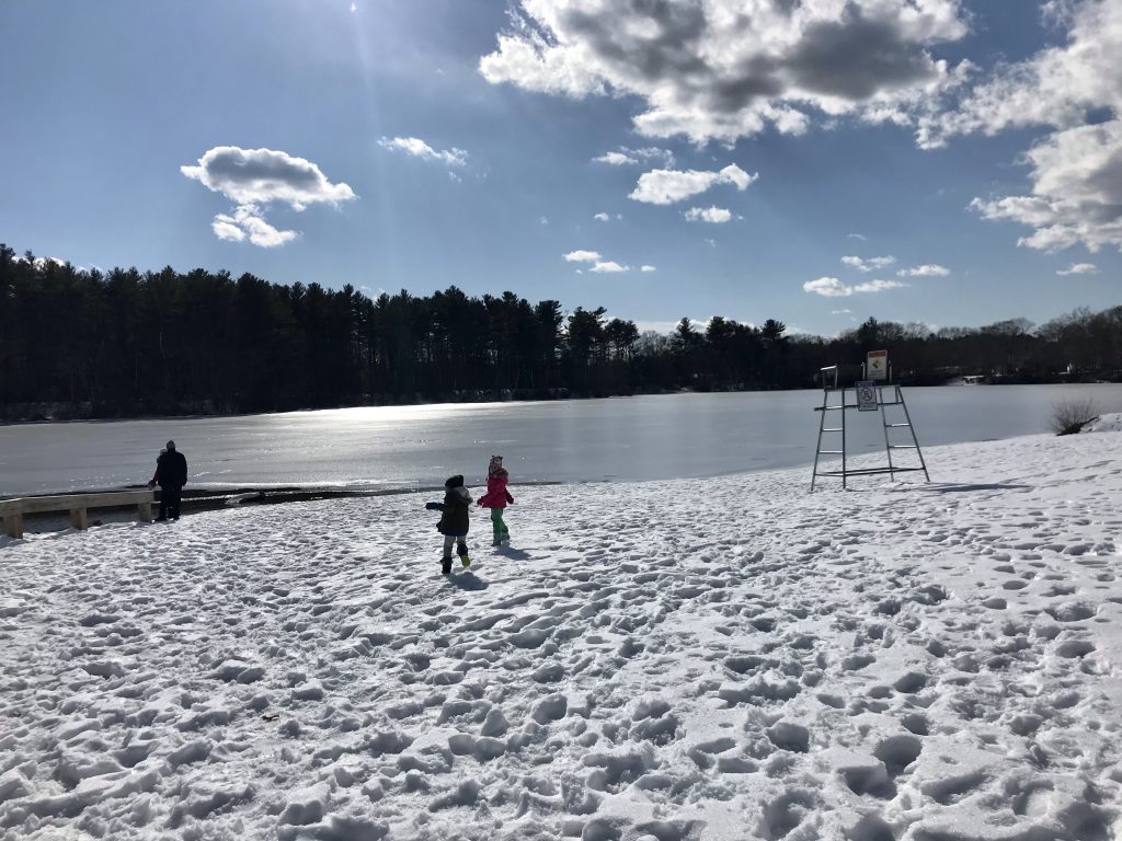 Houghton's Pond Hiking trail with kids in Milton, MA