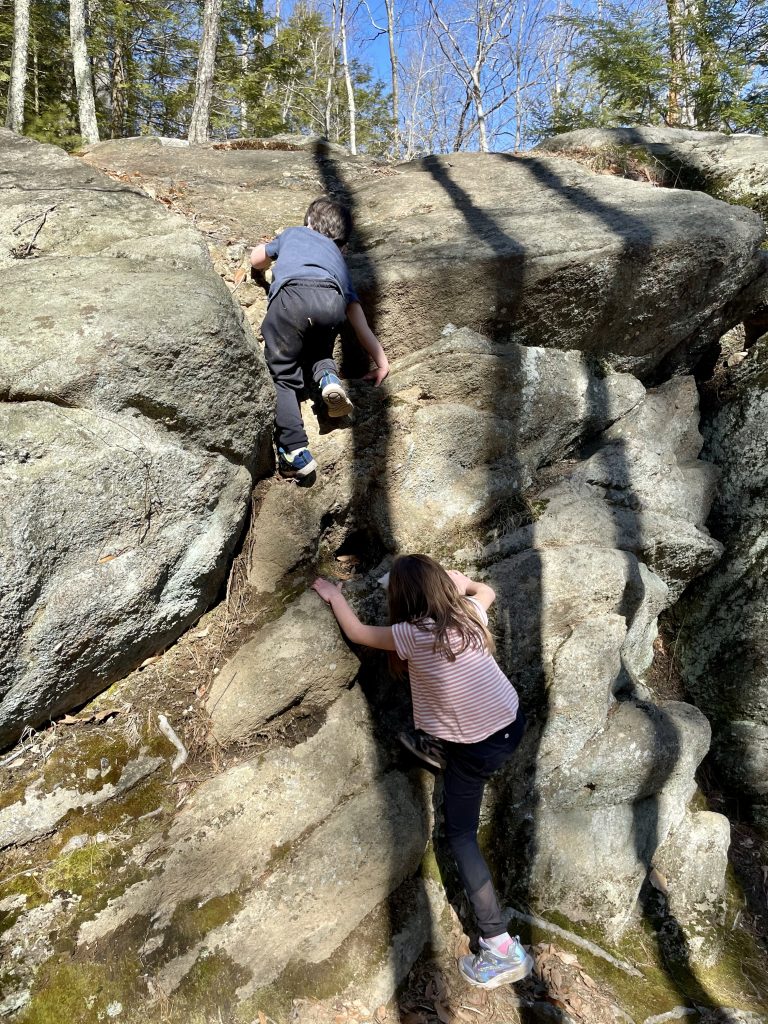 Purgatory Chasm with kids in Sutton, Massachusetts